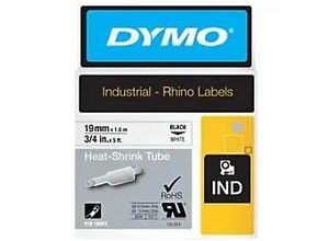 0071701180575 - DYMO Rhino Industrie Schrumpfschlauch-Kabeletiketten | 19 mm x 15 m | schwarze Schrift auf weißem Untergrund | selbstklebend