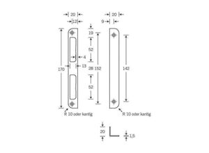 4012432900168 - Sachsische Schlossfabrik - Winkelschließblech Aluminium silber Winkel B20xL170mm rund Tiefe 8 mm DIN links   rechts