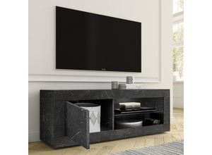 8024963421773 - Lowboard INOSIGN Basic Breite 140 cm TV-Board 1 Tür 2 offene Fächer (Glasboden) Sideboards Gr B H T 140 cm x 56 cm x 43 cm grau (marmor anthrazit) Lowboards TV-Kommode Metallgriff moderne Rahmenoptik Farbauswahl