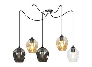 5901738901261 - Emibig Lighting - Emibig level Schwarze Glaskuppel-Cluster-Pendel-Deckenleuchte mit klaren graphitfarbenen und bernsteinfarbenen Glasschirmen 5x E27