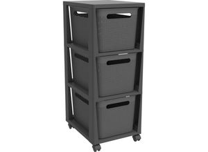 7610859246745 - Schubladenbox Tower 3 x 16 l Brisen mit Rollen anthrazit Schubladenturm Schubladenregal - Rotho