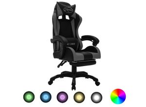 8720286224755 - Bonnevie - Gaming-Stuhl mit rgb LED-Leuchten Grau und Schwarz Kunstleder vidaXL306396