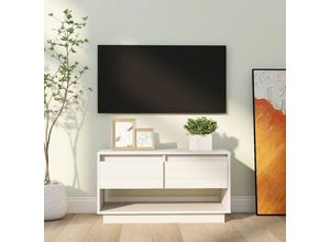 8720286904787 - TV-Schrank，TV-Möbel Weiß 74x34x40 cm Massivholz Kiefer vidaXL