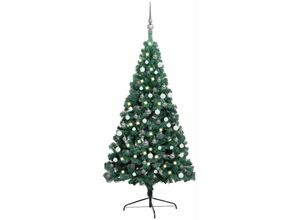 8720286497371 - Bonnevie - Künstlicher Halb-Weihnachtsbaum Beleuchtung Kugeln Grün 150 cm vidaXL902952