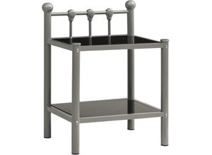 8720286163887 - Bonnevie - NachttischBeistelltisch Grau und Schwarz 45x345x605 cm Metall und Glas vidaXL