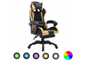 8720286224731 - Bonnevie - Gaming-Stuhl mit rgb LED-Leuchten Gold und Schwarz Kunstleder vidaXL972632