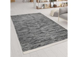 4061981091605 - Wohnzimmer-Teppich Aus Wolle Und Baumwolle Handgewebtes Flachgewebe Braun Weiß 140x200 cm - Paco Home