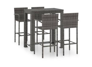 8720286247471 - Bonnevie - 5-tlg Garten-Bar-Set mit ArmlehnenGartenmöbel Set Poly Rattan Grau vidaXL