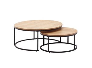 4251757706660 - Couchtisch 2er Set Holz   Metall Sofatisch Rund Eiche Modern Design Beistelltisch 2-teilig Runde Wohnzimmertische Holztisch Satztische - Finebuy