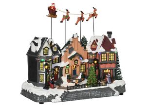 4255633500427 - Homcom - Weihnachtsdorf Weihnachtsdeko Tischdeko mit led Winterlandschaft Weihnachtsstadt mit beweglichen Weihnachtsmann und Hirsch Winterdorf 385 x