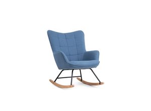 4251942207309 - Schaukelstuhl RICHIE   Metall-Gestell schwarz   Kufen aus Buche   Webstoff blau   mit Steppung   B 72 H 92 T 92 cm