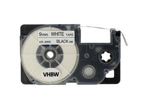 4251156509220 - vhbw Schriftband-Kassette kompatibel mit Casio KL-8200 KL-C500 KL-P1000 Etiketten-Drucker 8m x 9mm Schwarz auf Weiß - Ersatz für XR-9WE XR-9WE1