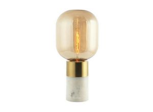 5213010014478 - Larissa Lighting - Ymittos Tischlampe E14 Max 25W Glas Bernstein -Messing - Weißer Ein- Ausschalter