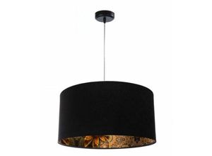 4251334899006 - Licht-erlebnisse - Hängelampe Schwarz Gold 50 cm rund Stoffschirm Velours Optik Motiv - Weiß Schwarz Gold (Motiv)