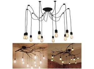 6407971261678 - Spinne Pendelleuchte 10 Flammig Vintage Hängelampe im Industraille Stil 200cm Kronleuchter Edison E27 Fassung für Loft Schlafzimmer Wohnzimmer