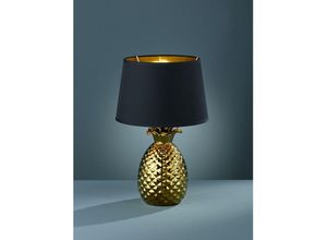 4017807377613 - Reality Leuchten - Gold Pineapple Pineapple Tischlampe mit schwarzem Lampenschirm Ø28 cm Trio Lighting