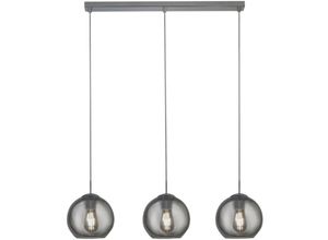 4255596671233 - Pendelleuchte Metall Rauchglas H max 150 cm Chrom Rauchgrau E27 3-flammig Kugelschirm Retro