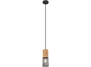 4017807467499 - Leuchten - Industrial Pendelleuchte tosh Drahtkorb Schwarz mit Holz Ø10cm