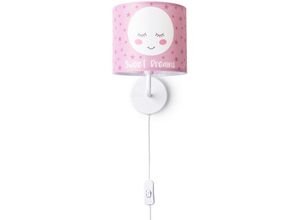 4061981189289 - Pacohome - Paco Home Tischleuchte Kinderzimmer Stofflampenschirm Rund Wandleuchte Mond Sterne E14 Wandleuchte - Weiß Pink (Ø18cm)