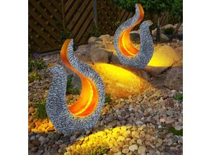 9007371461363 - - Solarleuchte Gartendeko Solar Skulptur Steinoptik Solarlampe Design gold grau led warmweiß LxBxH 235x11x345 cm 2er Set