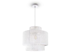 4061981192418 - Pacohome - Paco Home Pendelleuchte Esstisch Papier Boho Hängelampe Esszimmer Lampe E27 Rattan Pendelleuchte - Weiß Weiß (Ø40cm)