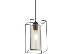 4255596674173 - Licht-erlebnisse - Pendelleuchte Glas Metall E27 15 cm breit h max 132 cm Schwarz eckig Modern Hängelampe