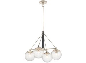 4255596733566 - Licht-erlebnisse - Pendelleuchte Metall Glas h max 1606 cm Nickel poliert E27 4-flammig Kugel Schirm Vintage Design