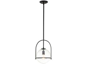 4255596734969 - Licht-erlebnisse - Pendelleuchte Metall Glas rund d 289 cm h max 1294 cm Schwarz E27 Kugel Schirm Vintage Design