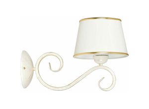 4251334857099 - Wandlampe Weiß Stoff Metall E27 Shabby Chic Wandleuchte - Shabby Weiß Weiß Gold