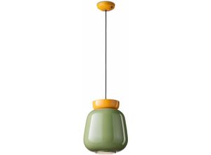 4255596706805 - Licht-erlebnisse - Hängeleuchte Keramik Glas ø 29 cm rund h max 154 cm Gelb Farngrün E27 Retro Keramikleuchte 4255596706805 - Licht-erlebnisse - Hängeleuchte Keramik Glas ø 29 cm rund h max 154 cm Gelb Farngrün E27 Retro Keramikleuchte