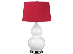 4255596732880 - Licht-erlebnisse - Nachttischleuchte Keramik Stoff E27 64 cm Weiß Rot Nickel poliert rund Retro Design Tischlampe