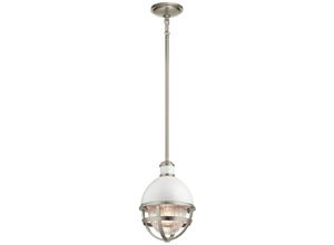 4255596735393 - Licht-erlebnisse - Pendelleuchte Metall Glas rund ø 204 cm h max 1359 cm Nickel gebürstet Weiß E27 Vintage Design