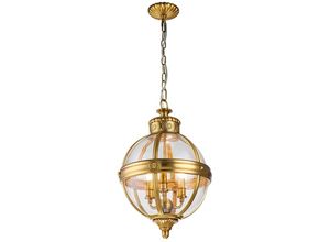 4255596730947 - Licht-erlebnisse - Hängeleuchte Metall Glas E14 ø 371 cm rund h max 2235 cm in Messing 3-flammig 4255596730947 - Licht-erlebnisse - Hängeleuchte Metall Glas E14 ø 371 cm rund h max 2235 cm in Messing 3-flammig