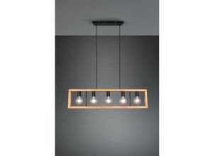 4017807502862 - Agra Kronleuchter rechteckiger Holzkäfig 5 Lichter Naturholz und schwarze Trio-Beleuchtung