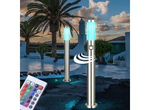 9007371504329 - 2er Set LED Außenstehlampen 1x Stehleuchte mit Bewegungsmelder Garten Wegeleuchte Edelstahl Außenlampe E27 RGB LED warmweiß dimmbar Garten