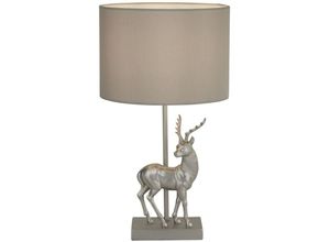 4255596672933 - Licht-erlebnisse - Tischlampe Metall Stoff E27 425 cm hoch Grau Klassisch Nachttischleuchte