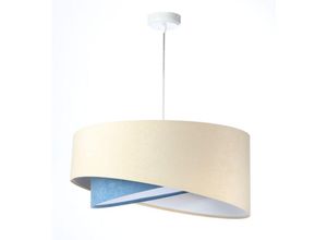 4255596668400 - Licht-erlebnisse - Pendelleuchte Stoff E27 d 50 cm rund h max 102 cm Weiß Creme Blau Modern Hängeleuchte 4255596668400 - Licht-erlebnisse - Pendelleuchte Stoff E27 d 50 cm rund h max 102 cm Weiß Creme Blau Modern Hängeleuchte