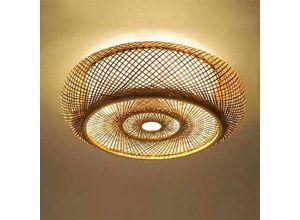 0759224071555 - LED-Deckenleuchte Bambus-Stil Handgewebte LED-Pendelleuchte E27 Retro-Deckenleuchte Rattan-Lampe Holzbeleuchtung Deckenleuchte Landhaus-Stil 40cm