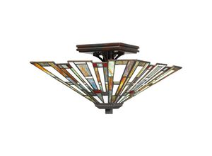 4255596733641 - Licht-erlebnisse - Deckenleuchte Metall Glas 367 cm breit in Bronze Antik Bunt 2-flammig Tiffany Stil