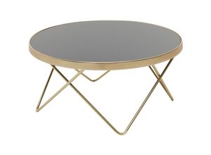 4250950284760 - Design Couchtisch ø 82 cm Schwarz matt Gold Beistelltisch Metall   Glas Tisch mit Glasplatte Ablagetisch modern Großer Wohnzimmertisch Glastisch