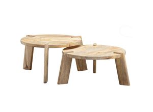 4251757704536 - Design Couchtisch 2er Set Mango Massivholz Wohnzimmertisch Satztisch Holztisch Rund Beistelltisch Tischset 2-teilig Kaffeetisch Holz - Finebuy