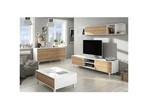 8423490264264 - Hogar24 - Lagerwand Buffalo TV-Ständer für Wohnzimmer Wohnzimmerkomposition mit Wohnwand cm 180x41h51 Weiß und Eiche