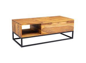 4250950295292 - Couchtisch Sheesham Massivholz 110x40x50 cm Sofatisch mit Metallbeinen Wohnzimmertisch Tischplatte aufklappbar Holztisch Tisch Industrial Design