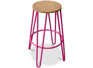 5056667036048 - Privatefloor - Runder Hocker - Industriedesign - Holz & Metall - 74cm - Hairpin Fuchsia - Metall Holz Stahl Holz - Fuchsia