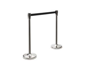 8719979473082 - Absperrpfost Chrome Edelstahl mit Schwarz Gurt Absperrlänge 180 cm Füss Ø 32cm Pfost Ø 5cm Höhe