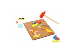 6972633371557 - Tooky Toy Holz Hammerspiel Tap Tap TH155 Korkplatte 82 Teile verschiedene Formen bunt