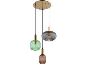 9007371473373 - Pendelleuchte Retro messing Hängelampe Esstisch Glas Pendelleuchte Glas 3 Flammig rauch grün coffee Alu Metall 3x E27 Fassungen DxH 55x130 cm