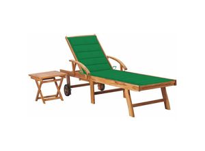 8720286269503 - Bonnevie - SonnenliegeLiegestuhl mit Tisch und Auflage Massivholz Teak vidaXL