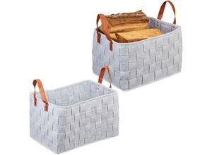 4052025495138 - Relaxdays - 2 x Aufbewahrungskorb aus Filz faltbare Aufbewahrungsbox Filzkorb mit Henkeln h x b x t 26 x 40 x 30 cm hellgrau