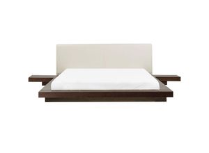 4251682226578 - Wasserbett Dunkler Holzfarbton MDF Kunstleder 160 x 200 cm Japanischer Stil - Dunkler Holzfarbton